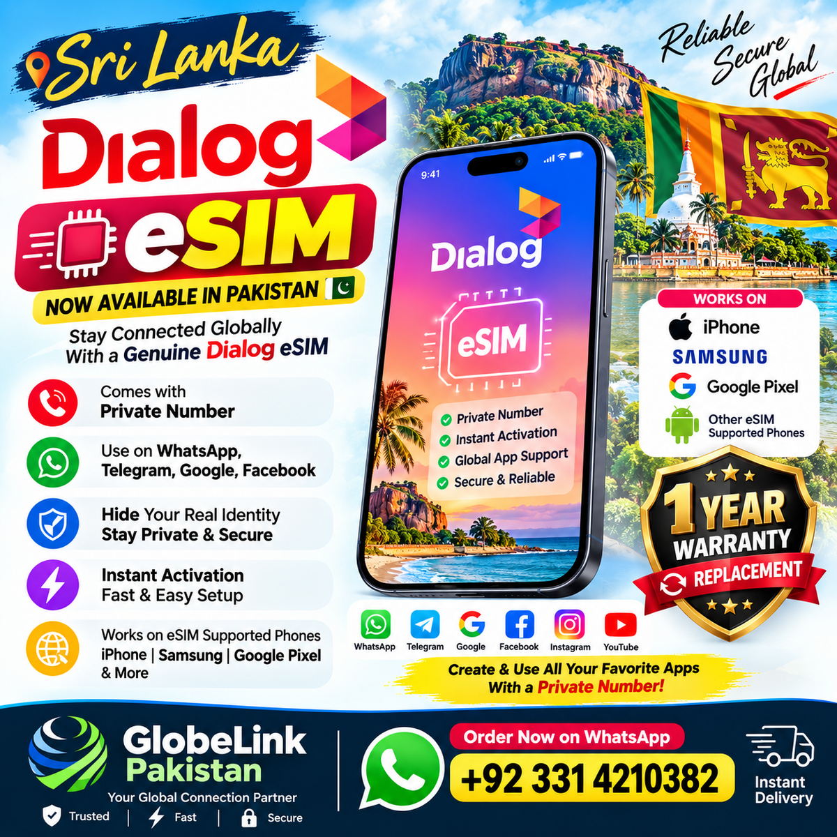 Sri Lanka eSIM – Private Dialog Phone Number - KYC Verified